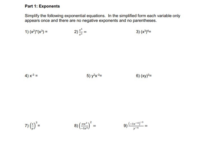 Solved Part 1: Exponents Simplify the following exponential | Chegg.com