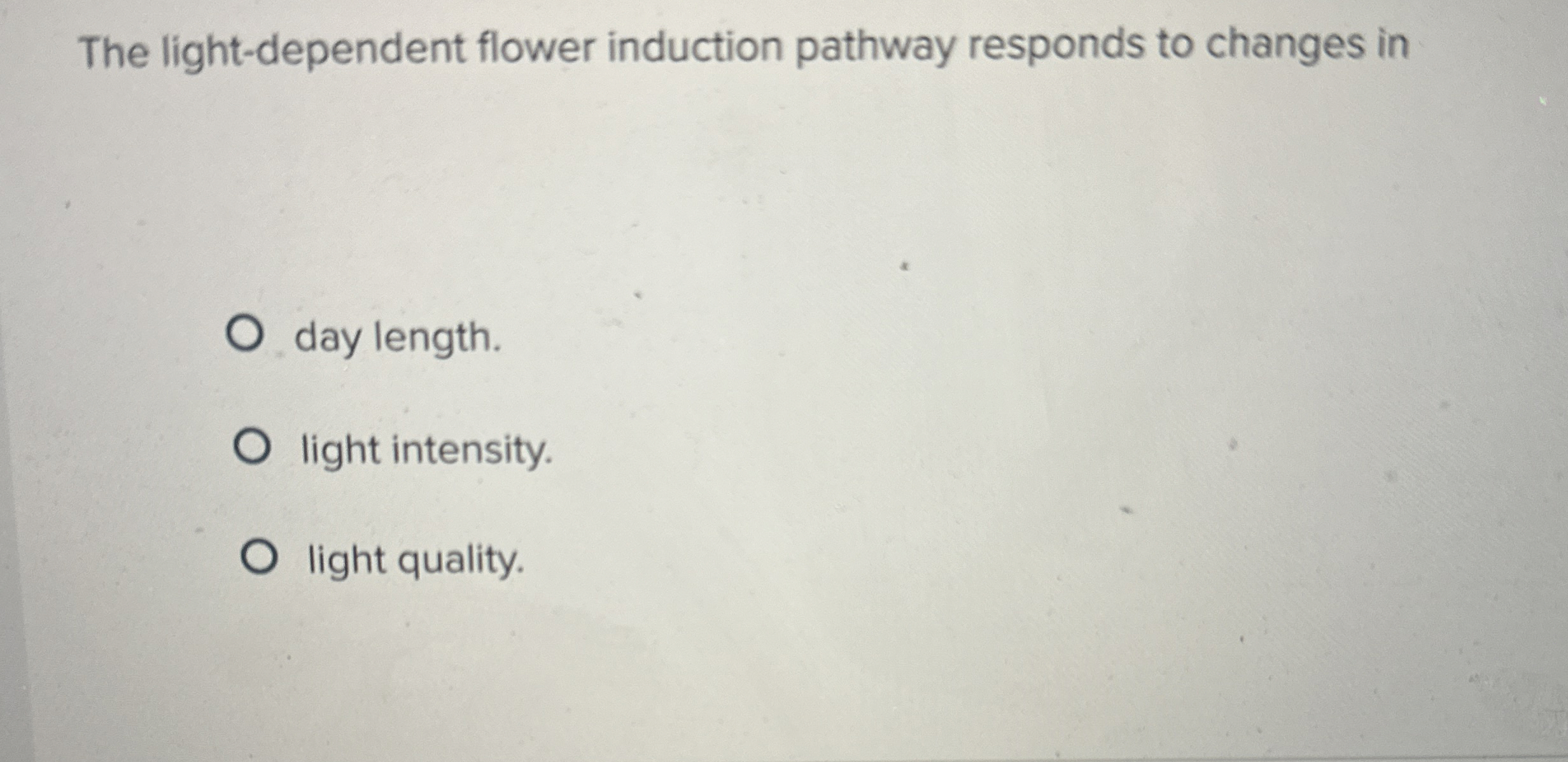 Solved The light-dependent flower induction pathway responds | Chegg.com