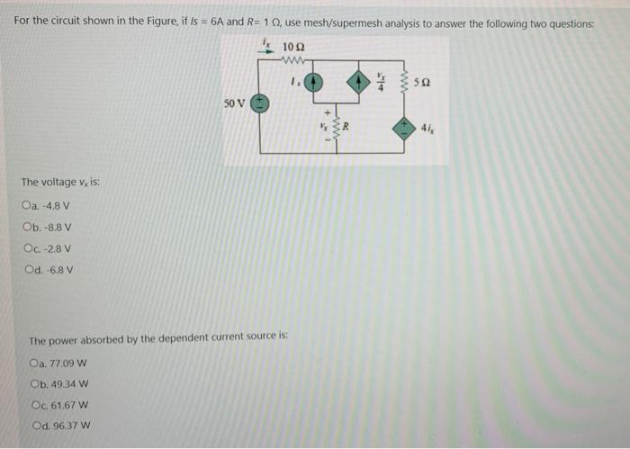 Solved For the circuit shown in the Figure, if Is = 6A and | Chegg.com