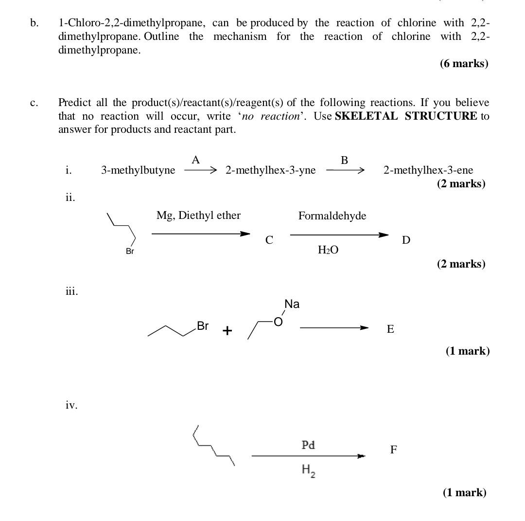 Solved b. 1-Chloro-2,2-dimethylpropane, can be produced by | Chegg.com