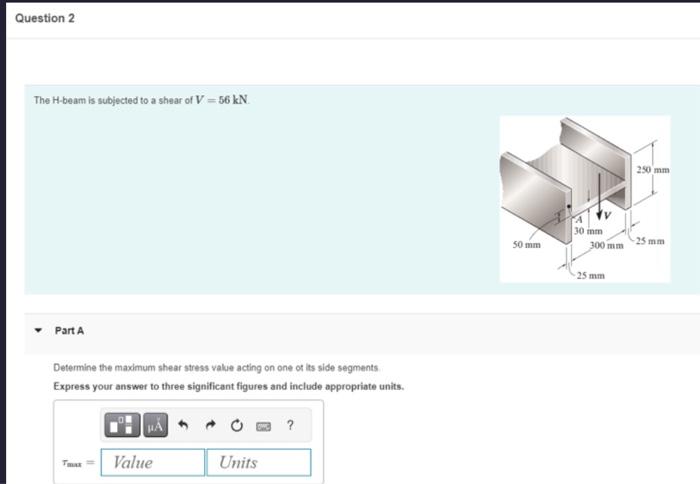 Solved Question 2 The H-beam Is Subjected To A Shear Of V = | Chegg.com