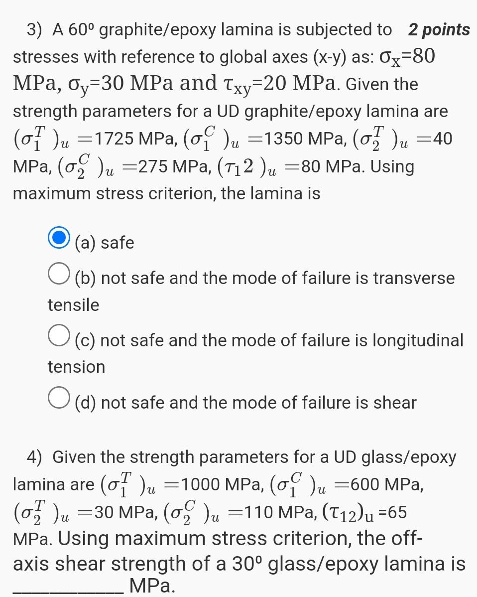 Solved 1) In an orthotropic FRP composite lamina, the 1 | Chegg.com