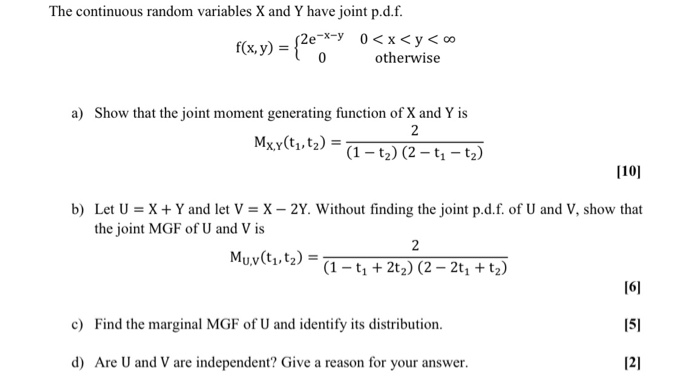 Solved The continuous random variables X and Y have joint | Chegg.com