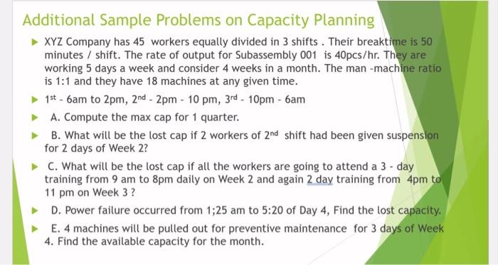 Solved Additional Sample Problems on Capacity Planning XYZ | Chegg.com