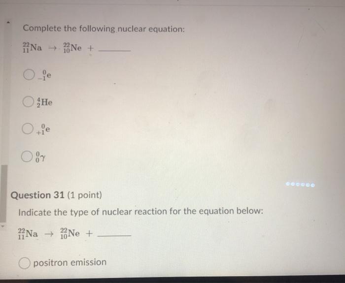 Solved Complete the following nuclear equation: 1 Na → Ne + | Chegg.com