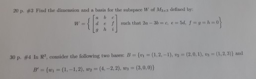 Solved 20 P. #3 Find The Dimension And A Basis For The | Chegg.com