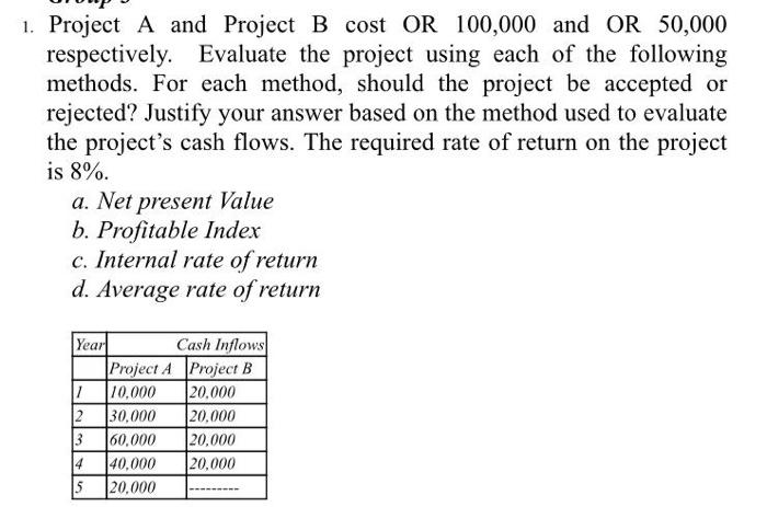 Solved 1. Project A And Project B Cost OR 100,000 And | Chegg.com