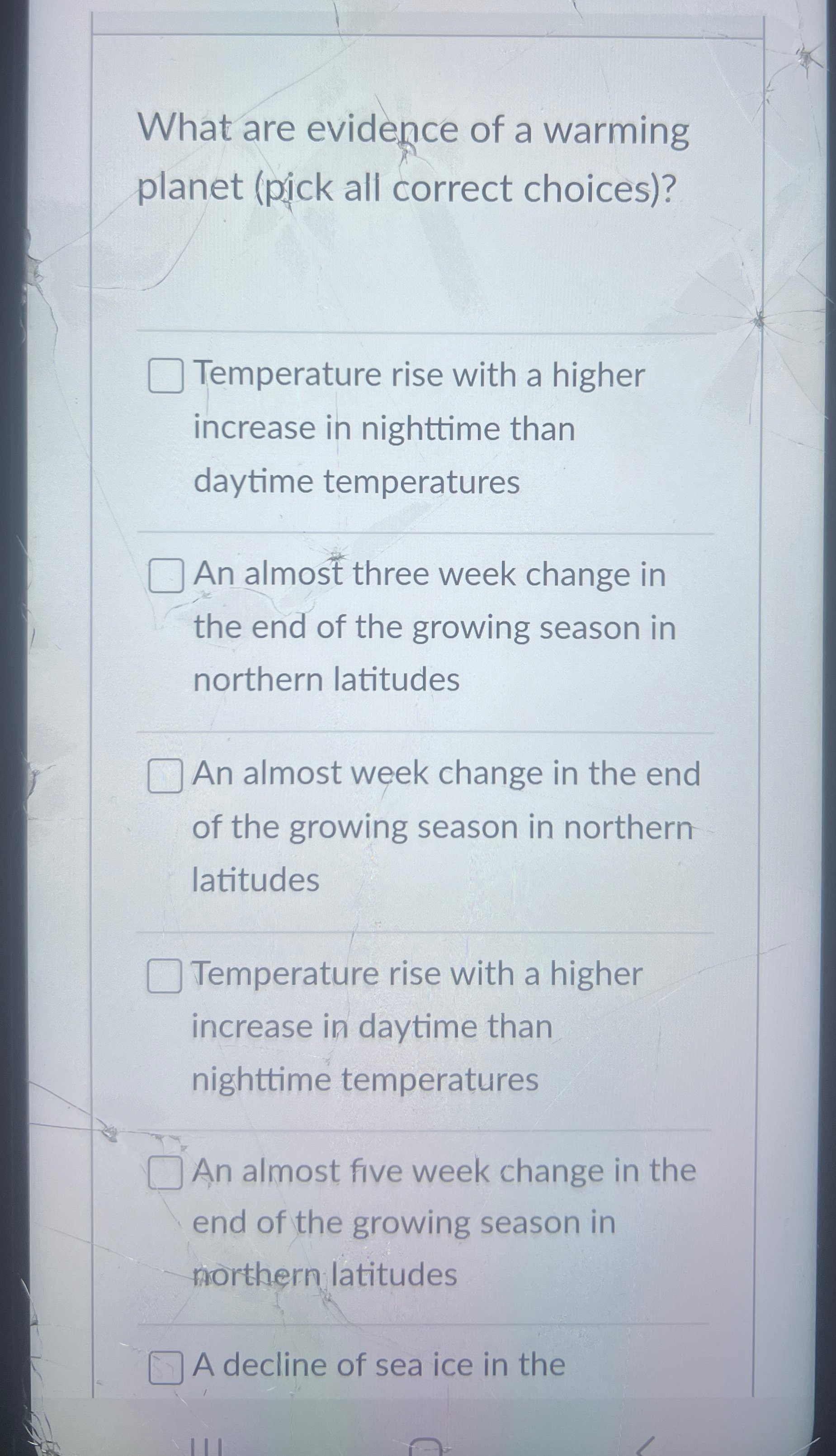 Solved What are evidence of a warming planet (pick all | Chegg.com