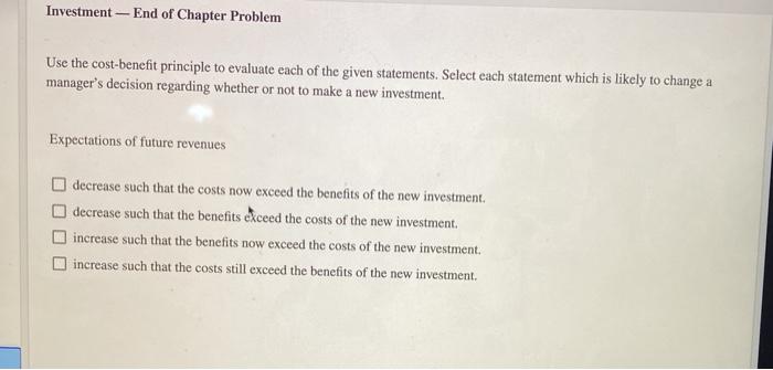 Solved Investment - End Of Chapter Problem Use The | Chegg.com