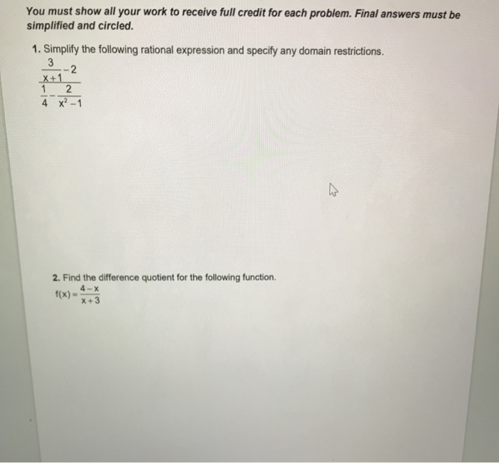 Solved You must show all your work to receive full credit | Chegg.com