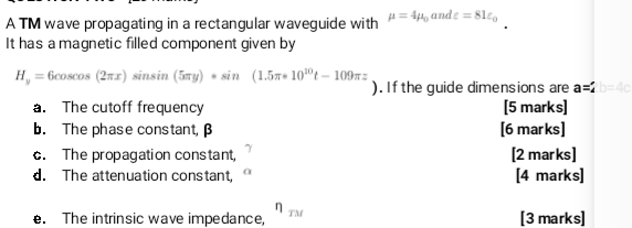 Solved ATM wave propagating in a rectangular waveguide with | Chegg.com