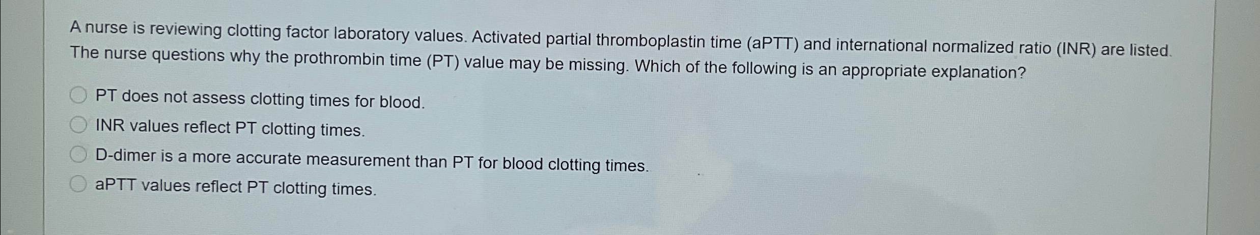 Solved A nurse is reviewing clotting factor laboratory | Chegg.com