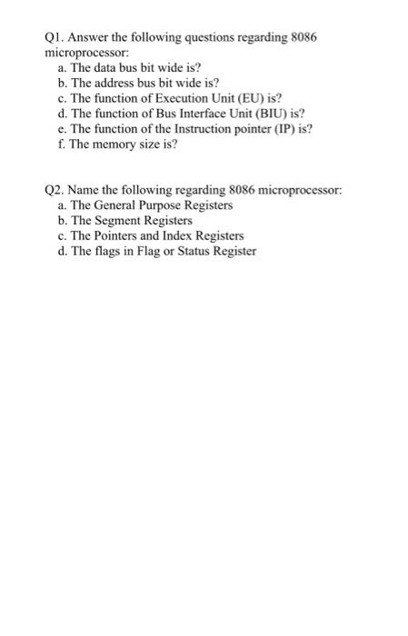 Solved Q1. Answer the following questions regarding 8086 | Chegg.com