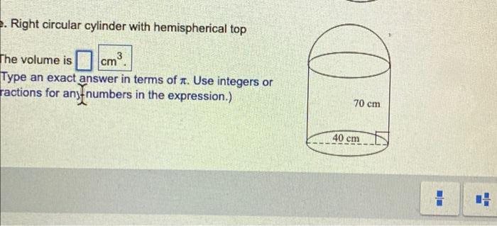 volume of right circular cylinder with hemispherical top