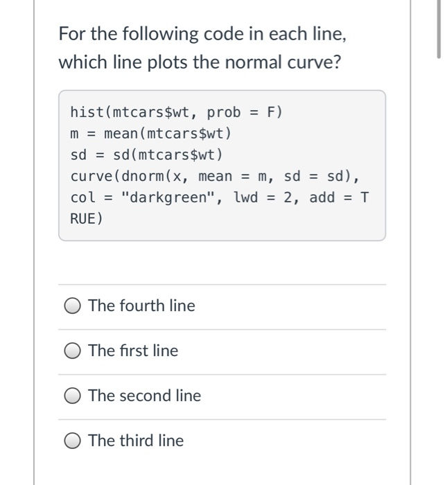 Solved For the following code in each line, which line plots | Chegg.com