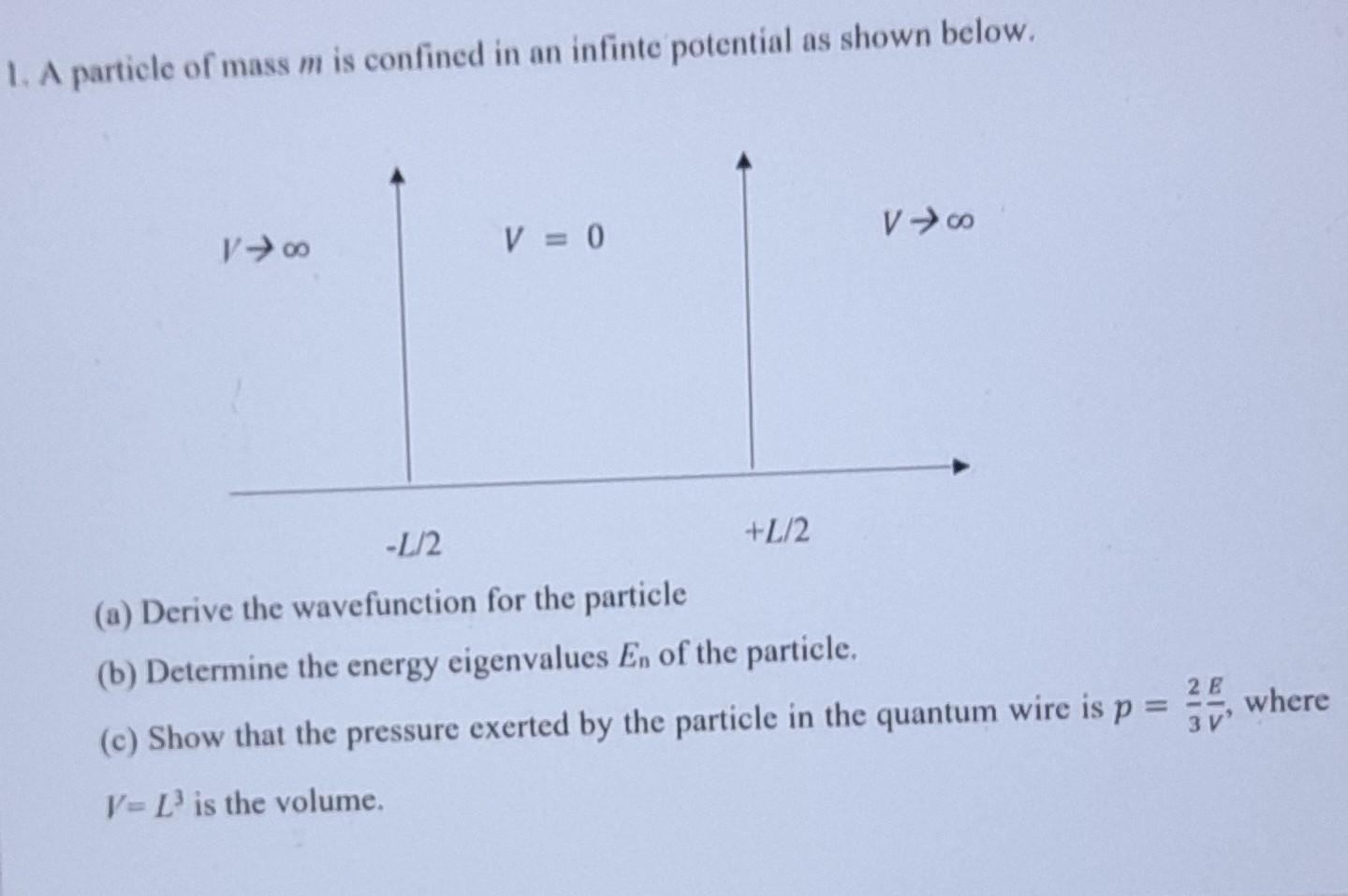 Solved 1. A particle of mass m is confined in an infinte | Chegg.com