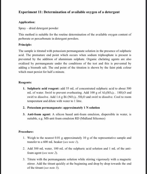 Solved Experiment 11 Determination of available oxygen of a