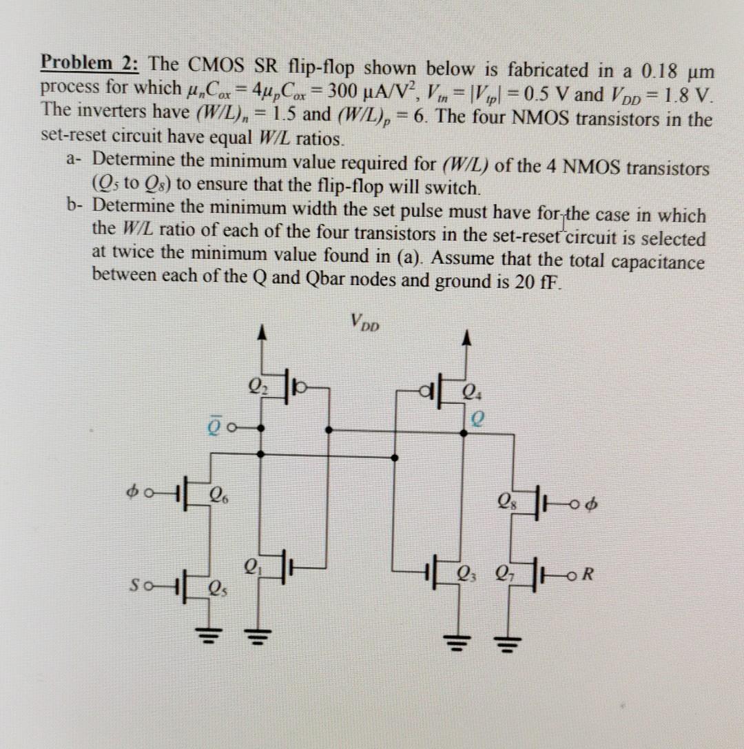 Solved Problem 2: The CMOS SR flip-flop shown below is | Chegg.com