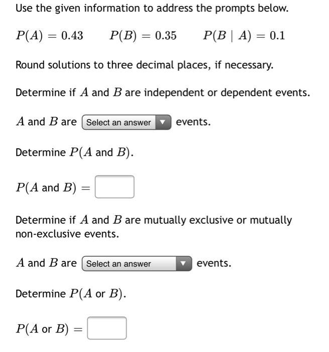 Solved Use the given information to address the prompts Chegg