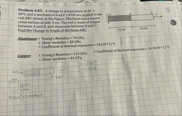 Solved Problem 4.05. A change in temperature of ΔT=40°C and | Chegg.com