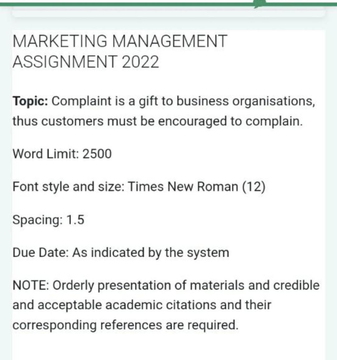 marketing management assignment dec 2022