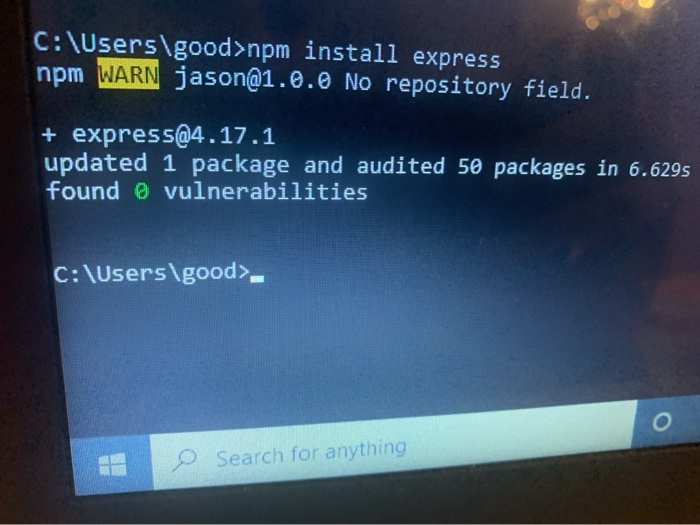 Solved C:\Users\good>npm Install Express Npm WARN | Chegg.com