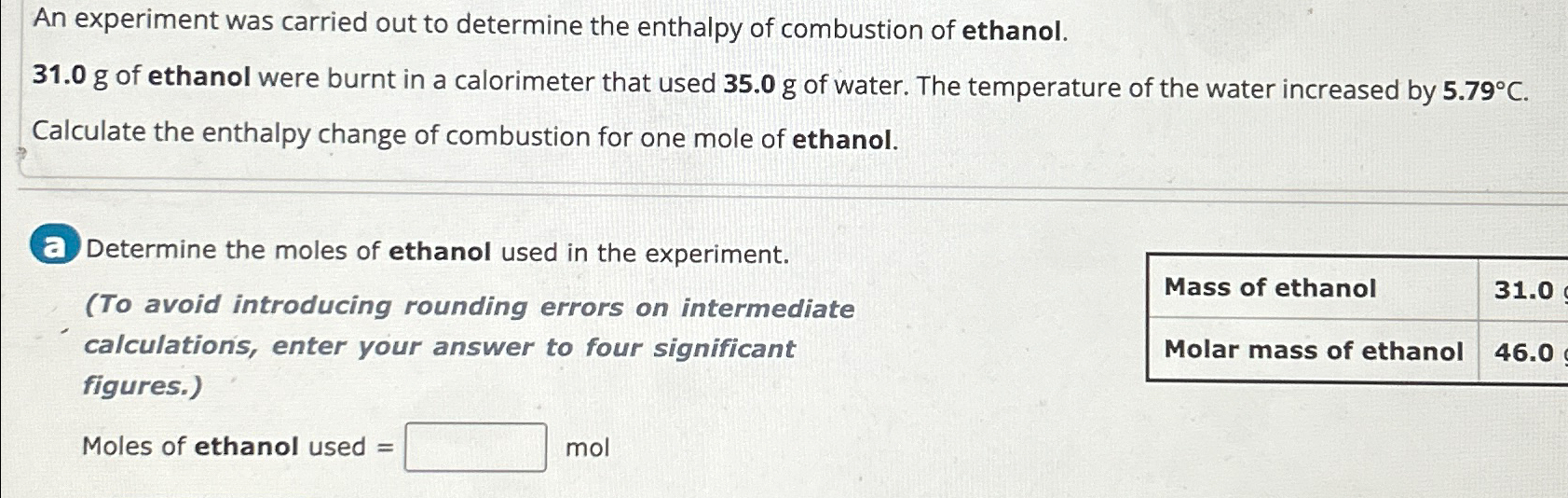 Solved An experiment was carried out to determine the | Chegg.com