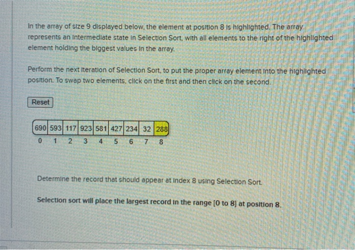 Solved In the array of size 9 displayed below, the element | Chegg.com
