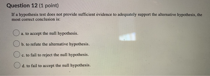 Solved Question 12 (1 point) If a hypothesis test does not | Chegg.com