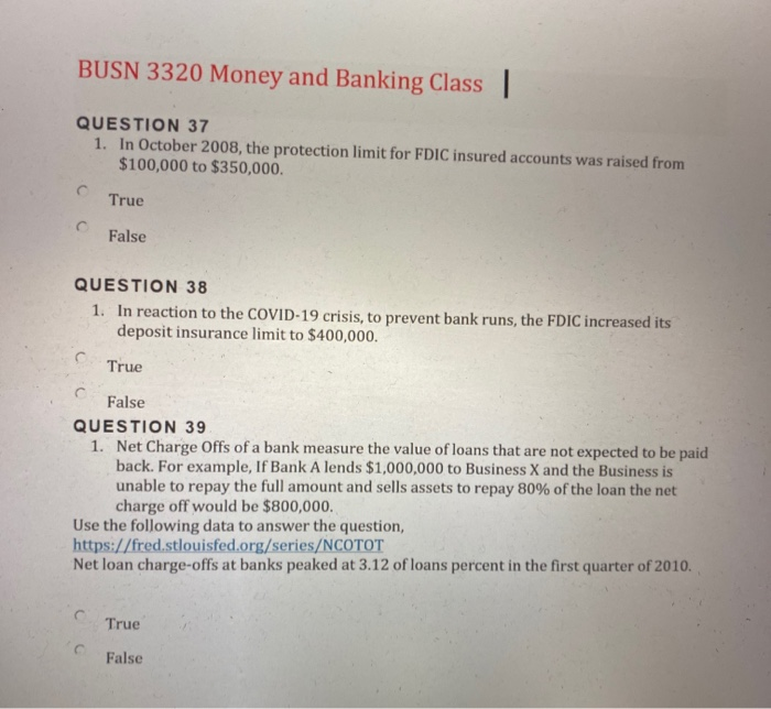 Busn 3320 Money And Banking Class Question 37 1 Chegg Com