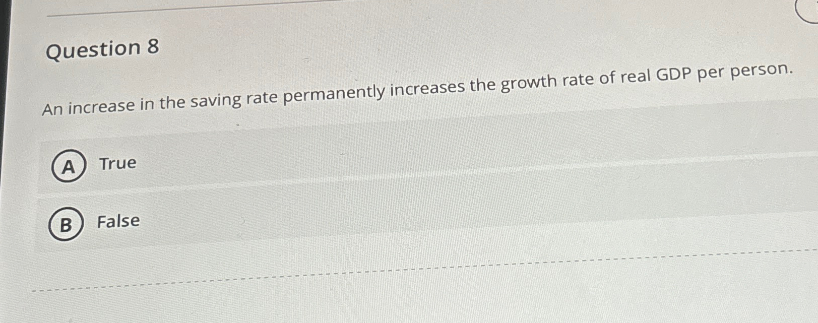 Solved Question 8An increase in the saving rate permanently | Chegg.com