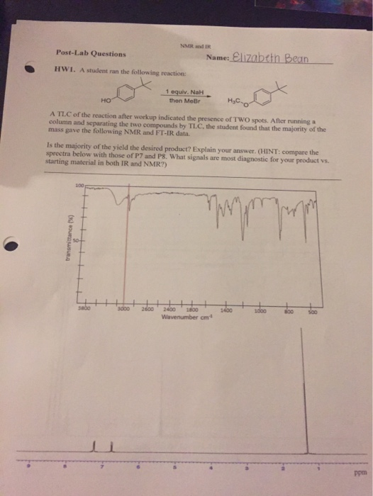 Solved NMR IR Post-Lab Questions Name: Elizabeth Bean HWI. A | Chegg.com