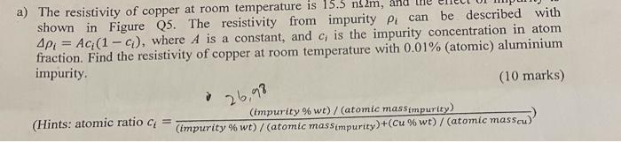 Solved a) The resistivity of copper at room temperature is | Chegg.com