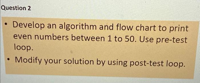 Solved Question 2 Develop an algorithm and flow chart to | Chegg.com
