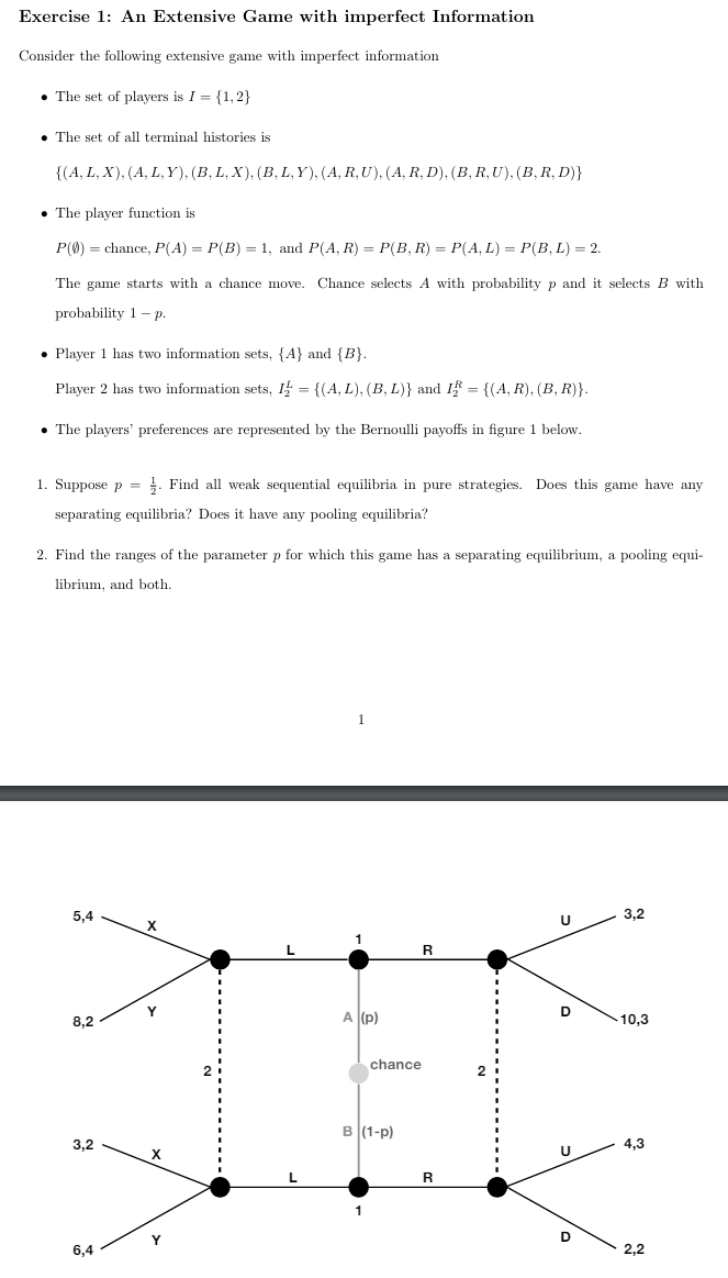 Solved Game TheoryExercise 1: An Extensive Game with | Chegg.com