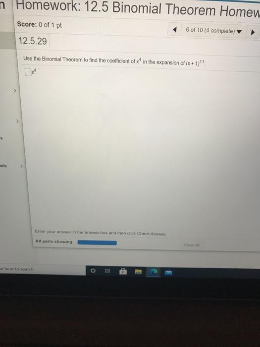 Solved n Homework: 12.5 Binomial Theorem Homen. Score: 0 of | Chegg.com