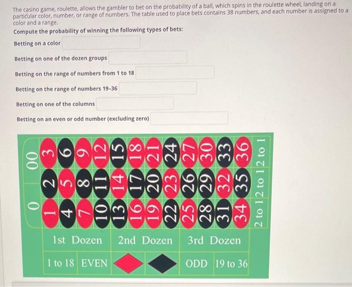 Solved The casino game, roulette, allows the gambler to bet | Chegg.com