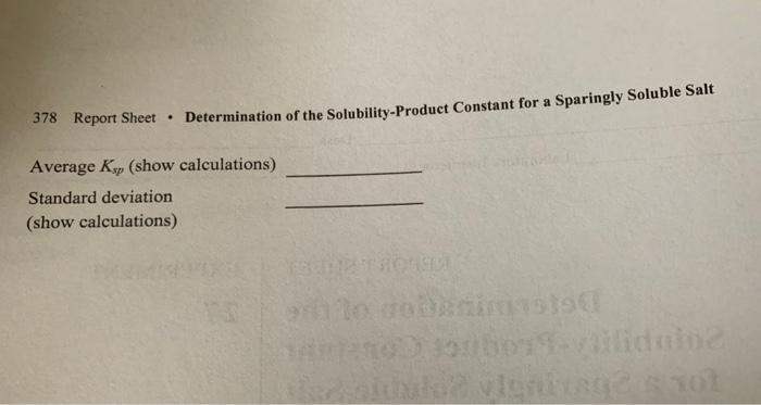 REPORT SHEET EXPERIMENT 27: Determination of the | Chegg.com