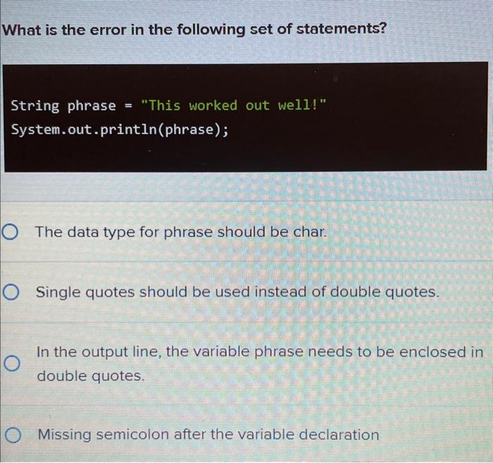 Solved What is the error in the following set of statements? | Chegg.com