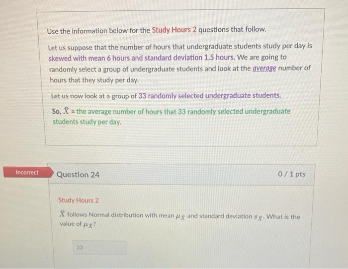 Solved Use the information below for the Study Hours 2 | Chegg.com