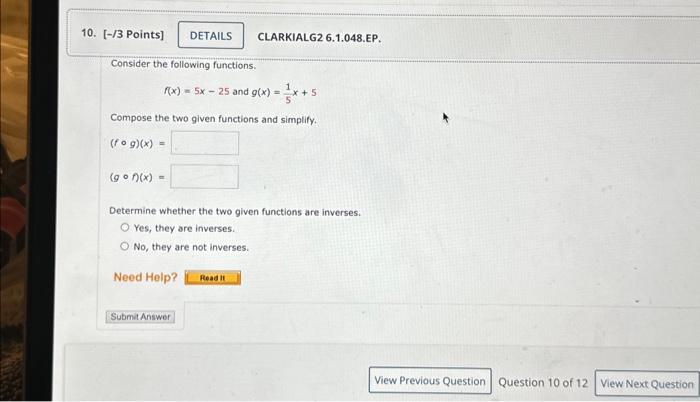 Solved Consider the following functions. f(x)=5x−25 and | Chegg.com