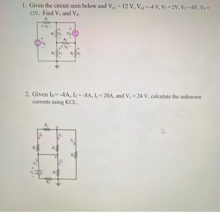 Solved 1. Given the circuit seen below and V = 12 V, V.2= | Chegg.com