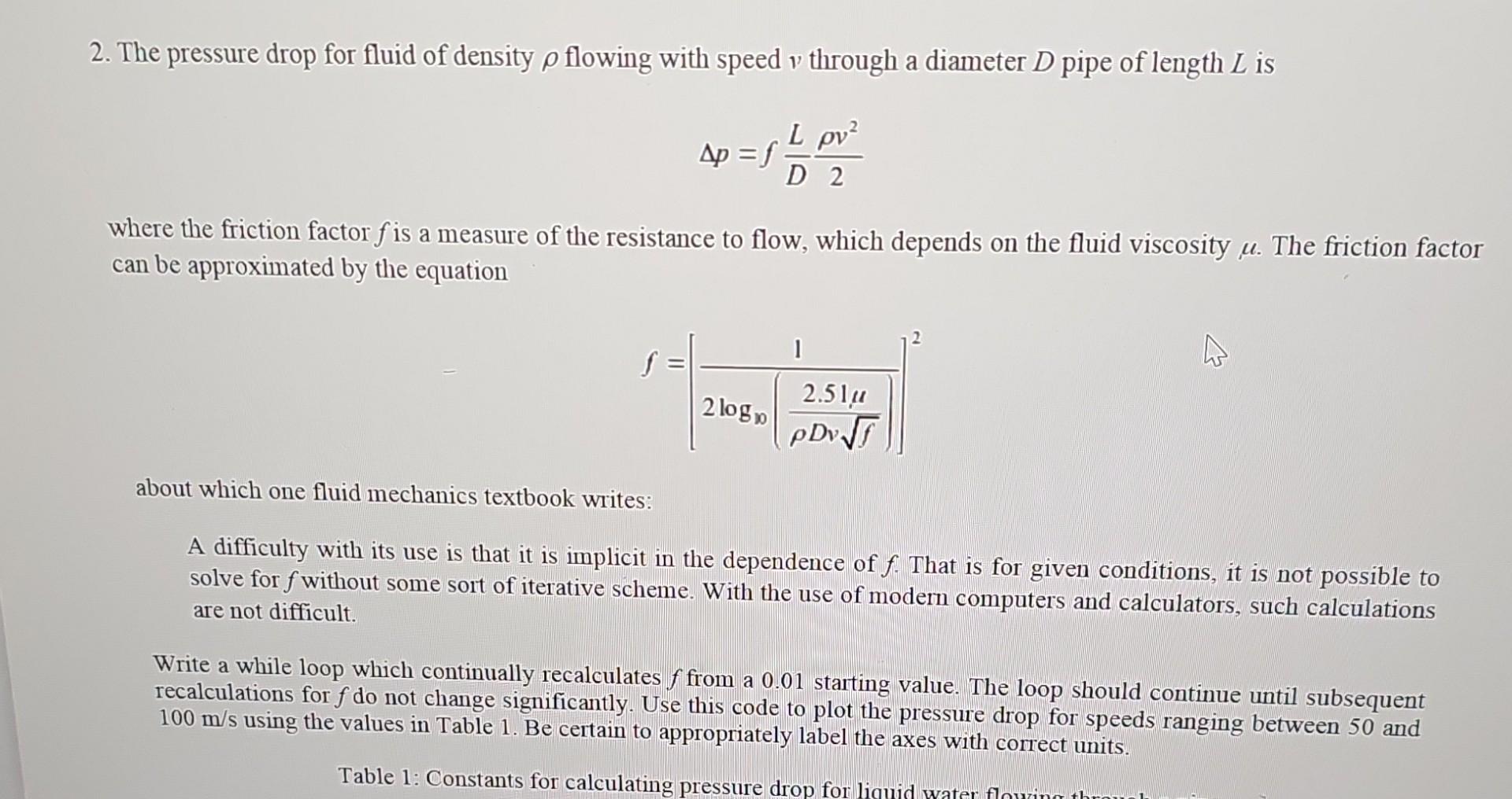 2. The pressure drop for fluid of density ρ flowing | Chegg.com