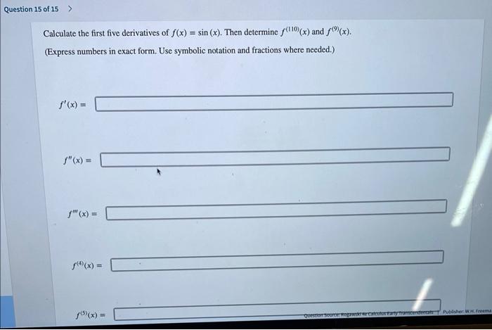 Solved Calculate the first five derivatives of f(x)=sin(x). | Chegg.com