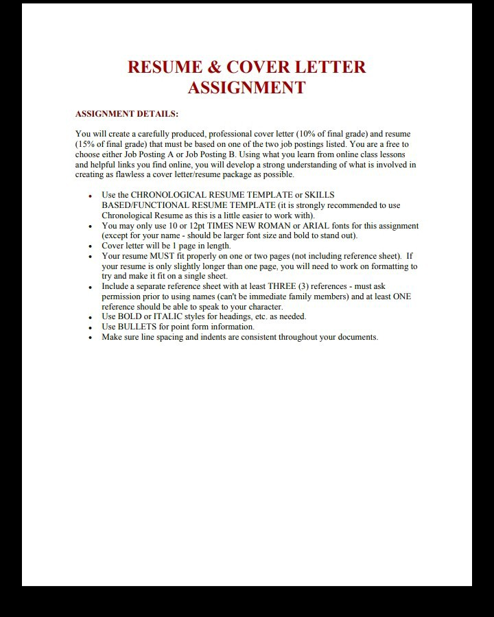 resume & cover letter assignment