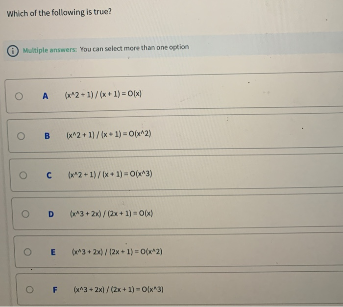 Solved Which Of The Following Functions Is O(x^2)? Multiple | Chegg.com