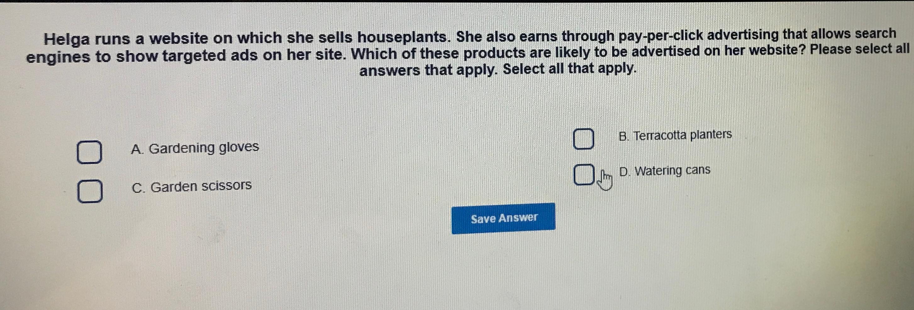 Solved Helga runs a website on which she sells houseplants. | Chegg.com