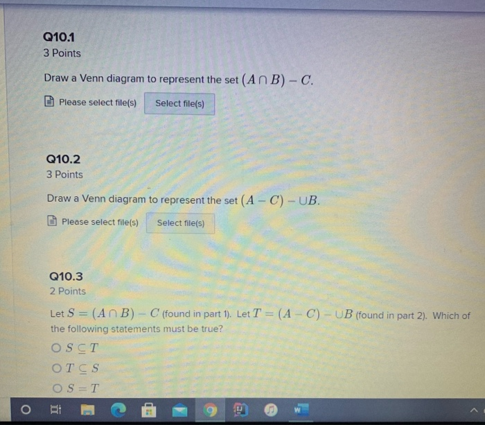 Solved Q10.1 3 Points Draw a Venn diagram to represent the | Chegg.com