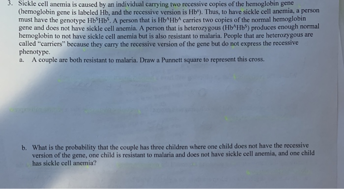 Solved 3. Sickle cell anemia is caused by an individual | Chegg.com