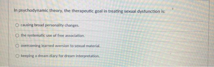 Solved In psychodynamic theory the therapeutic goal in Chegg